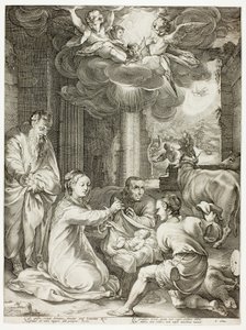 De aanbidding van de herders, plaat drie uit De geboorte en vroege leven van Christus