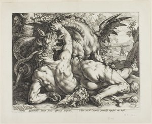 De draak die de metgezellen van Cadmus verslindt