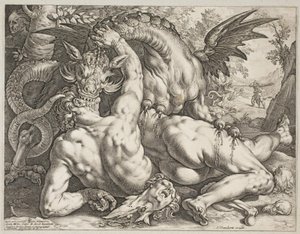 De draak die de metgezellen van Cadmus verslindt