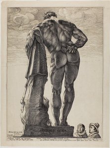 De Farnesische Hercules, plaat één uit Drie Beroemde Antieke Beelden door Hendrick Goltzius