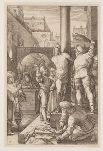 De geseling, uit The Passion door Hendrick Goltzius