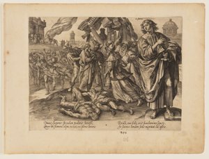 Het martelaarschap van Johannes, uit Het martelaarschap van Christus en de apostelen door Hendrick Goltzius