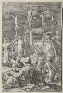 De Passie: Christus aan het Kruis tussen de Twee Dieven door Hendrick Goltzius