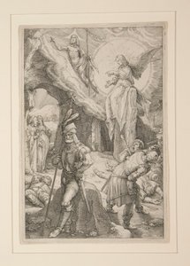De Opstanding, uit De Passie, #12 in een serie van 12 gravures door Hendrick Goltzius