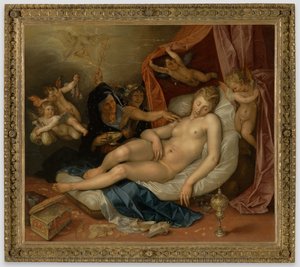 De slapende Danaë wordt voorbereid voor Jupiter door Hendrick Goltzius