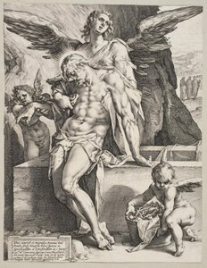 Het lichaam van Christus ondersteund door een engel