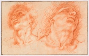 Twee mannelijke hoofden naar de Antieke, de zonen van Laocoön door Hendrick Goltzius