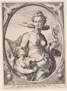 Venus en Amor, uit Drie heidense goden of godinnen door Hendrick Goltzius