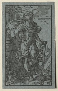 Jonge man met een wandelstok