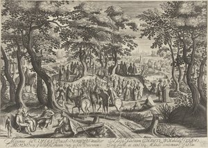 Johannes de Doper predikt tot de menigte door Hendrick Hondius (I)