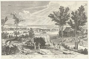 Juli, met boeren in een landschap