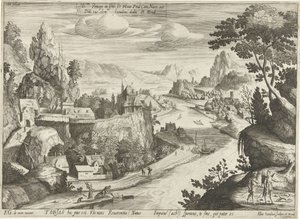 Tobias en de engel vangen de vis in de Tigris door Hendrick Hondius (I)