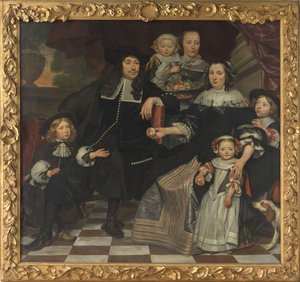 Een familie op het terras van een landhuis door Hendrick ten Oever