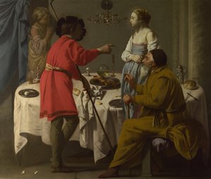 Dutch: Jacob verwijt Laban zijn bedrog met Lea Jacob reproaching Laban for giving him Leah in place of Rachel door Hendrick ter Brugghen