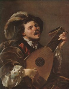 Dutch: Zingende luitspelende man A Man playing a Lute door Hendrick ter Brugghen