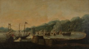 Een Nederlands Eskader onder Bevel van Cornelis Simonsz van der Veer Voert een Verrassingsaanval uit op Drie Portugese Galjoenen in de Baai van Goa Velha, 30 September 1639