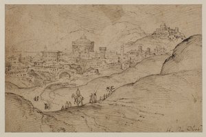 Landschap met uitzicht op een stad, 16e eeuw door Hendrick van Cleve