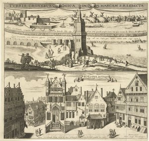 Gezicht op de Kroonenburg en het Oude stadhuis van Antwerpen door Hendrik Causé