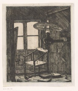 Atelier van de kunstenaar in zijn moeders huis door Hendrik Chabot