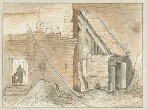 Schuur gebouwd in de hoek van een muur