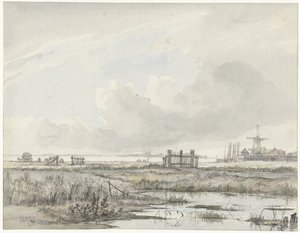 Moerassig landschap buiten een stad