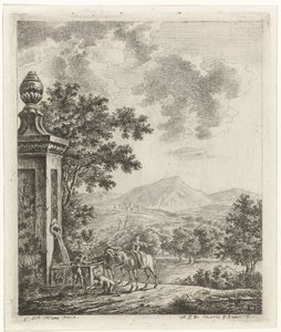 Landschap met figuren bij een bron door Hendrik Godart de Marée