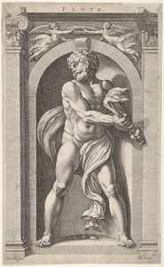 Pluto, op de keerzijde schetsen van een figuur, vier hoofden en een kolom