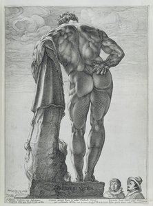 Achteraanzicht van de Farnese Hercules door Hendrik Goltzius