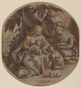 De Heilige Familie met Sint-Elizabeth en Sint-Jan de Doper door Hendrik Goltzius