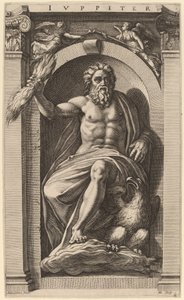 Jupiter door Hendrik Goltzius after Polidoro da Caravaggio