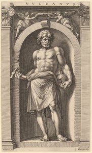 Vulcanus door Hendrik Goltzius after Polidoro da Caravaggio