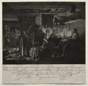 Jupiter en Mercurius bij het Huis van Philemon en Baucis door Hendrik Goudt