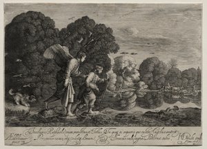 Tobias en de engel (kleine plaat) door Hendrik Goudt