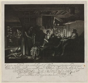 Jupiter en Mercurius in het Huis van Philemon en Baucis door Hendrik Goudt after Adam Elsheimer