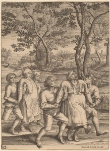 Epileptici lopen naar rechts door Hendrik Hondius I after Pieter Bruegel the Elder