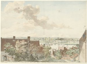 Gezicht te Nijmegen met een veer over de rivier door Hendrik Hoogers