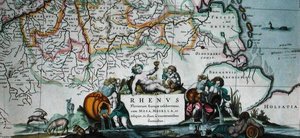 Cartouche van een kaart van de loop van de Rijn, uit 