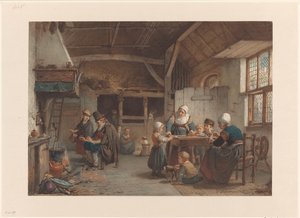Boereninterieur, familie in de keuken door Hendrik Jacobus Scholten