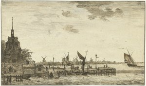 Havengezicht op het Oude Hooft te Rotterdam door Hendrik Kobell