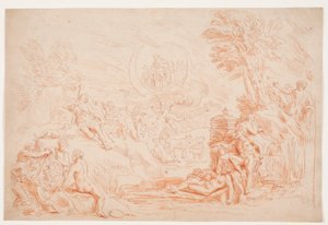 Landschap met Allegorische Figuren door Hendrik Krock