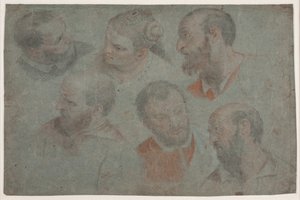 Studie met zeven hoofden naar Veronese: De bruiloft te Kana door Hendrik Krock