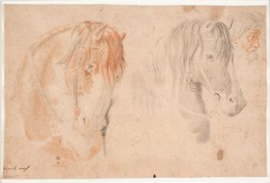 Twee paardenhoofden en een mannenhoofd door Hendrik Krock