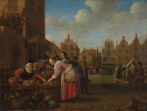 Uitzicht op de Grote Markt in Rotterdam, 1654 door Hendrik Maertensz Sorgh