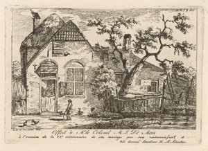 Jongen met hoepel bij een boerderij