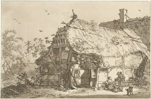 Boerderij met een gezin op het erf (Twelve designs Calculated for the Use of those who are Learning to Draw Landscape) door Hendrik Meijer