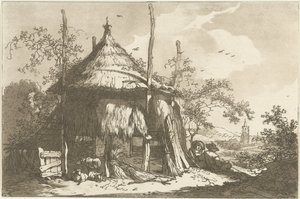 Herders bij een hooiberg door Hendrik Meijer