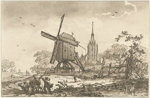 Landschap met een windmolen en een kerk (Twelve designs Calculated for the Use of those who are Learning to Draw Landscape)