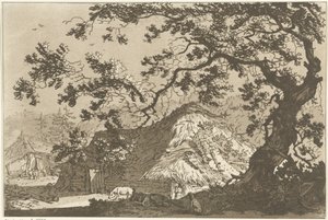 Landschap met twee boerderijen door Hendrik Meijer