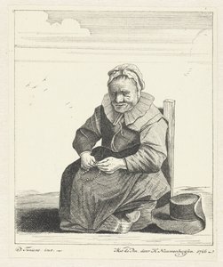Zittende oude vrouw met rozenkrans
