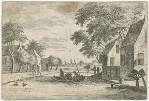 Dorpsgezicht met vissers